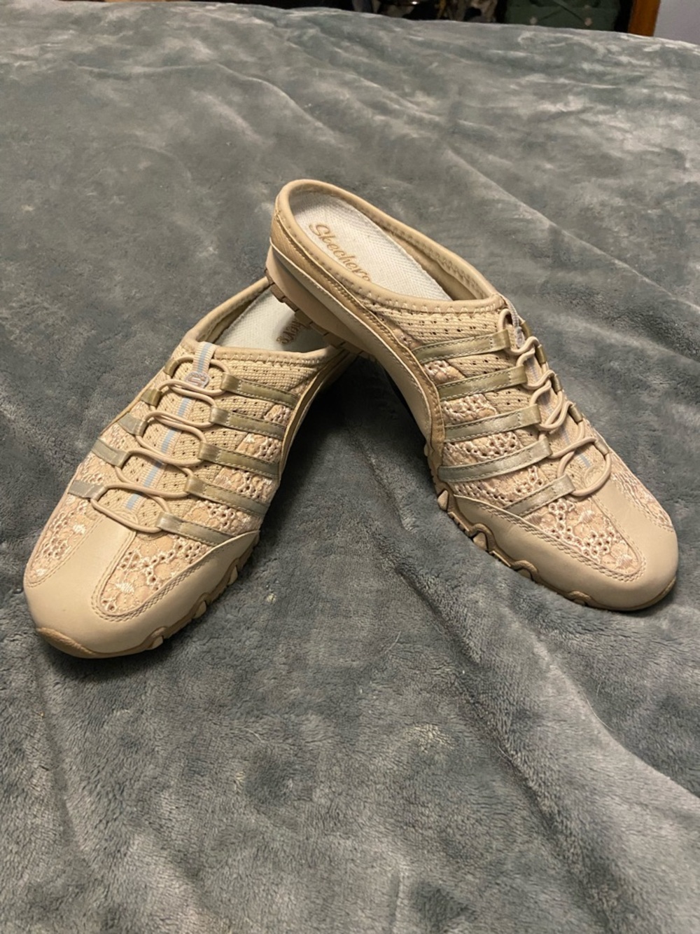 Skechers Light Beige Lace-Trim Slip-On Mule